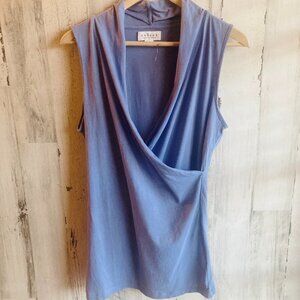 NWOT $64 Velvet Graham & Spencer Adelise Knit Top L Surplice Cornflower Blue
